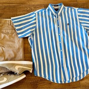 Chaps Blue and White Striped Casual Shirt